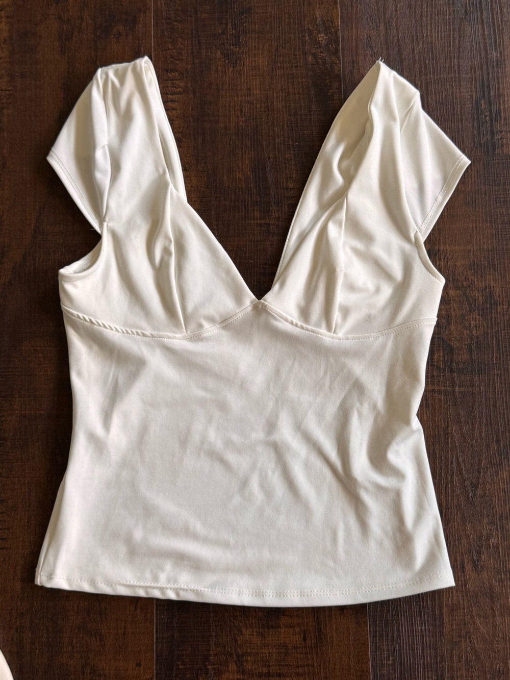 gaze white Deep V-Neck Cap Sleeve Camisole